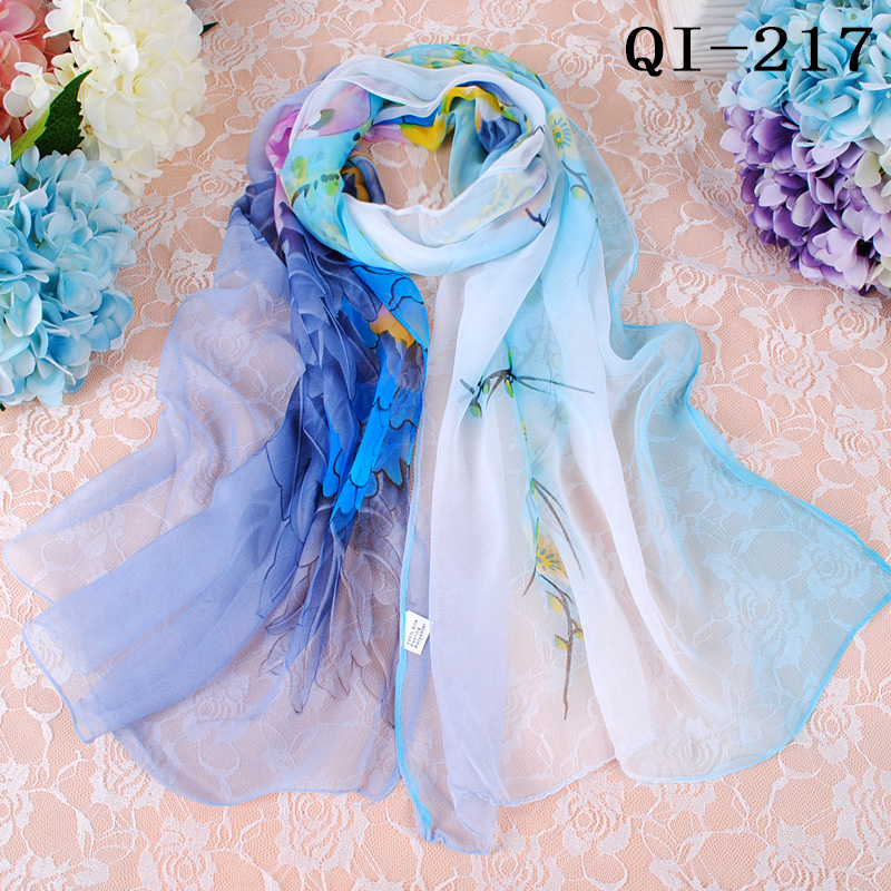 Women Foulard Gradient Flower Georgette Scarf Bandana Shawl Hijab Summer Sun protection: QIS-217