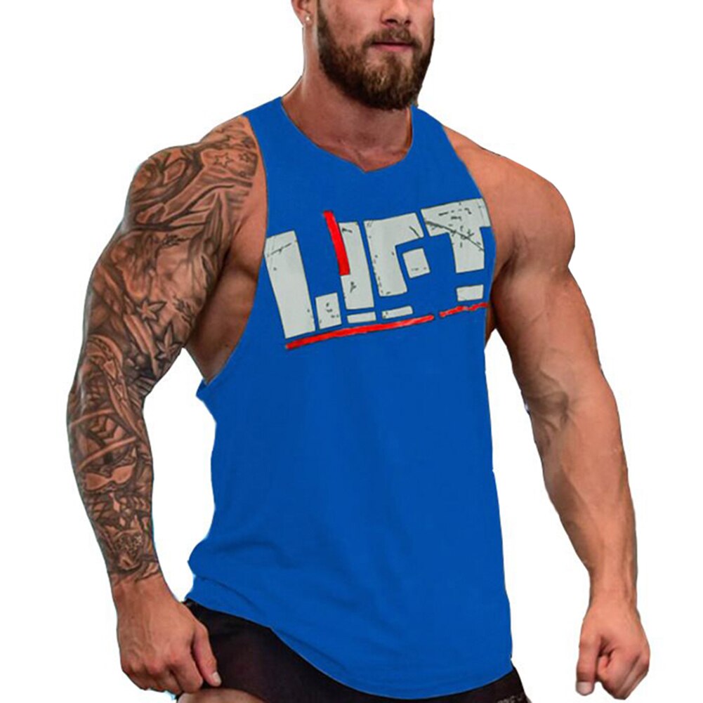 Mænd gym singlet tanktops løse åndbare bodybuilding toppe til sommer aic 88: Blå / Xxl