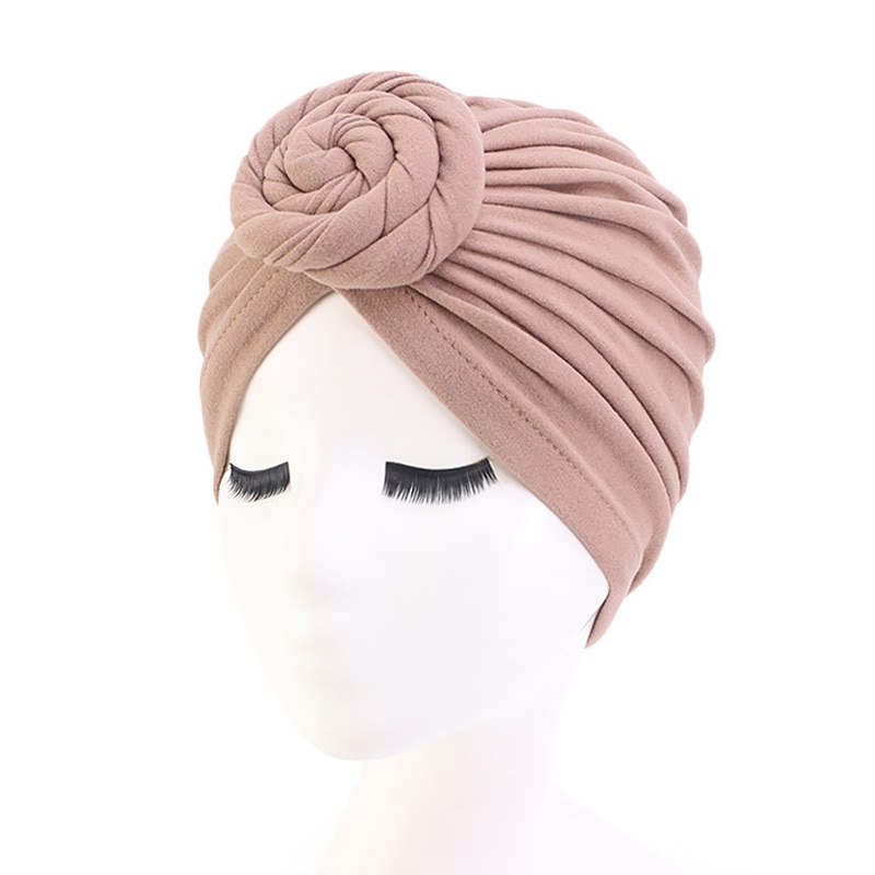 mujer europeo y americano Popular Donut turbante Color puro bola sombrero gorro de quimioterapia para Spa baño sombreros