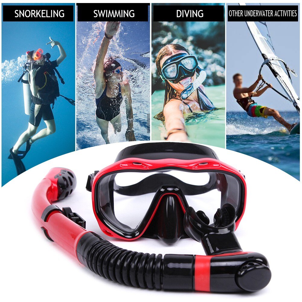 Diving Mask and Snorkel Set - Full Dry Tube - Hard Glass Lens - Swimming Gear