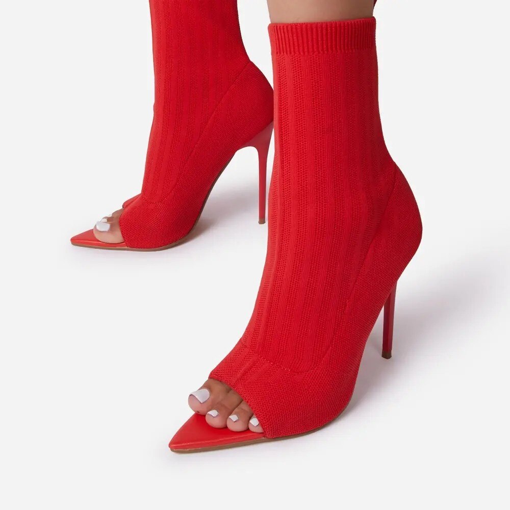Bottes à talons hauts pour femme, chaussures de gladiateur, à bout ouvert, de soirée, de mariage, à la , collection automne: Rouge