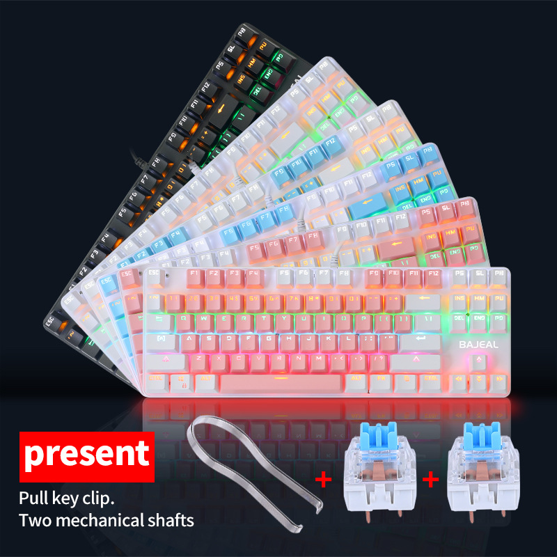 USB Wired Mechanical Keyboard Gaming for Laptop PC Tablet Computer Office RGB 87 Key Blue Switch White Black Pink