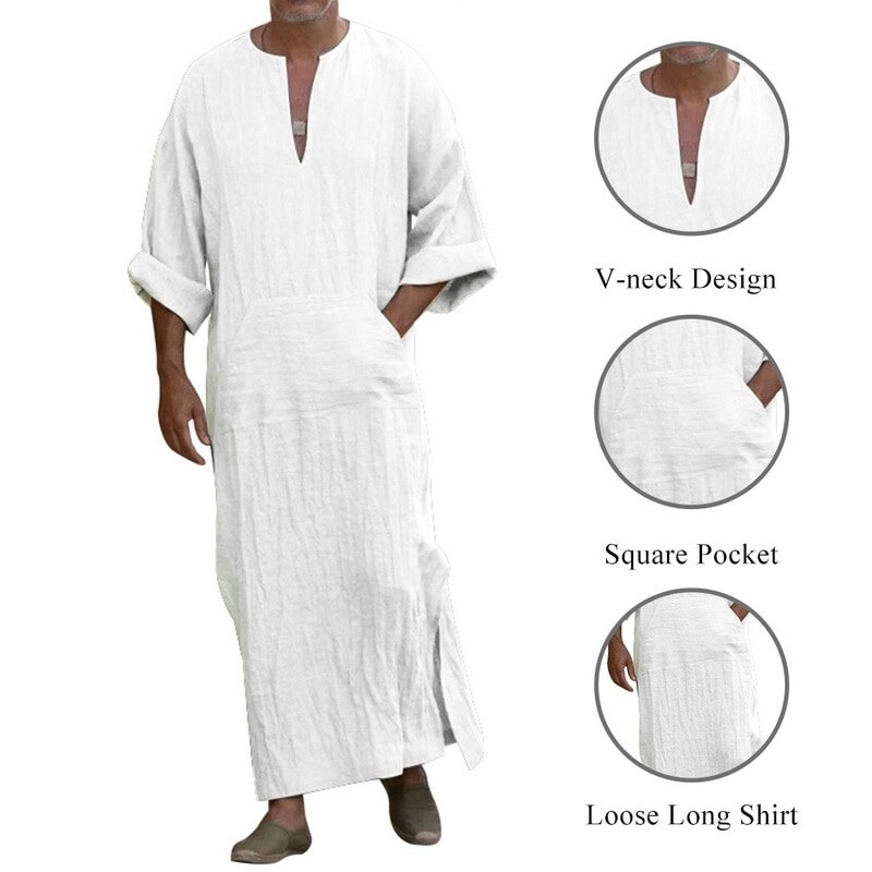 5xl muslimsk lang herreskjorte pluss størrelse tilfeldig, løse, lange ermer, herrelommer, arabisk bomull, linknapp, vanlige sovekåper