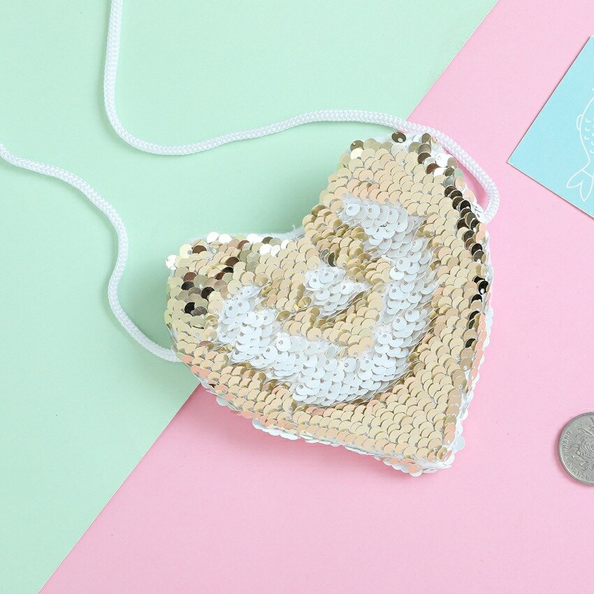 Kid Girls Handbags Sequins Crossbody Bag Messenger Bags Girls Shoulder Bag Heart Shaped Child Bag: Gold