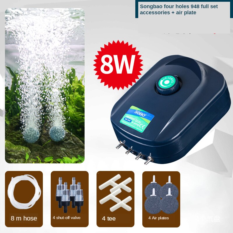 SOBO Aquarium Air Pump Fish Tank Increasing Oxygen Pump Adjustable Large Air Output Aeration Pump Air Compressor Accessories: 948     8W   P2