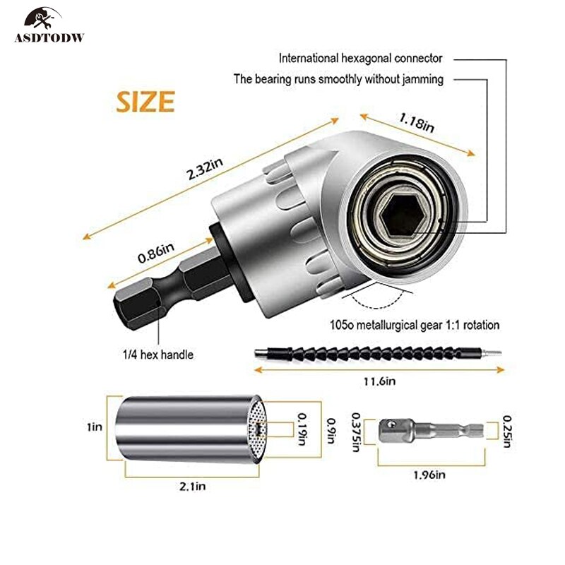 Flexible Drill Bit Extension Universal Socket Wrench Tool Set, 1/4 3/8 1/2 Universal Socket Adapter Screwdriver Bit Kit