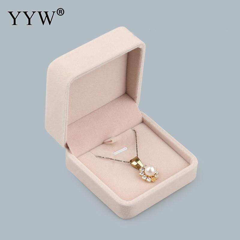 Caja de joyería de terciopelo rosa de lujo, pulseras, collares, anillos, pendientes, caja de embalaje para joyería, , caja de boda para mujer: c 80x68x35mm