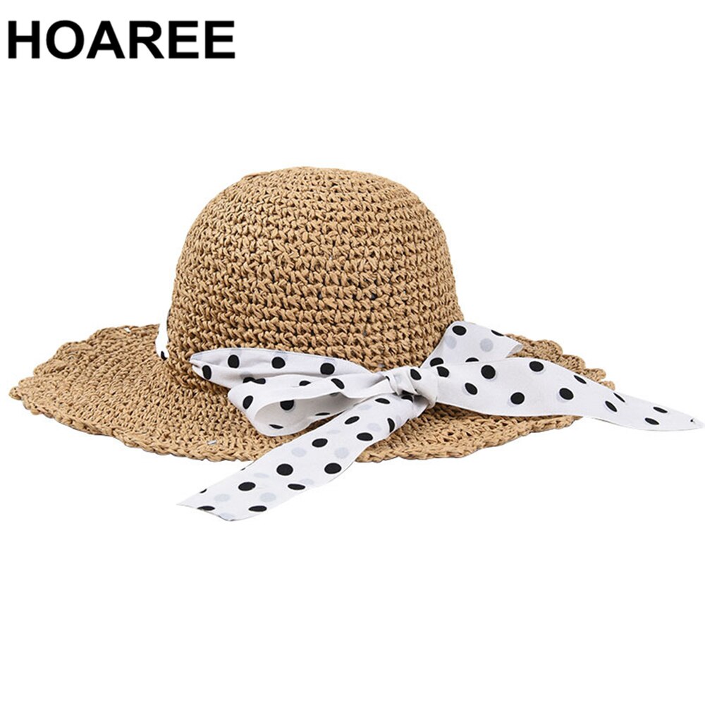 Hoaree zonnehoed voor dames zomer stro opvouwbaar brede rand stippen strik dames vintage mooi merk casual strandpet