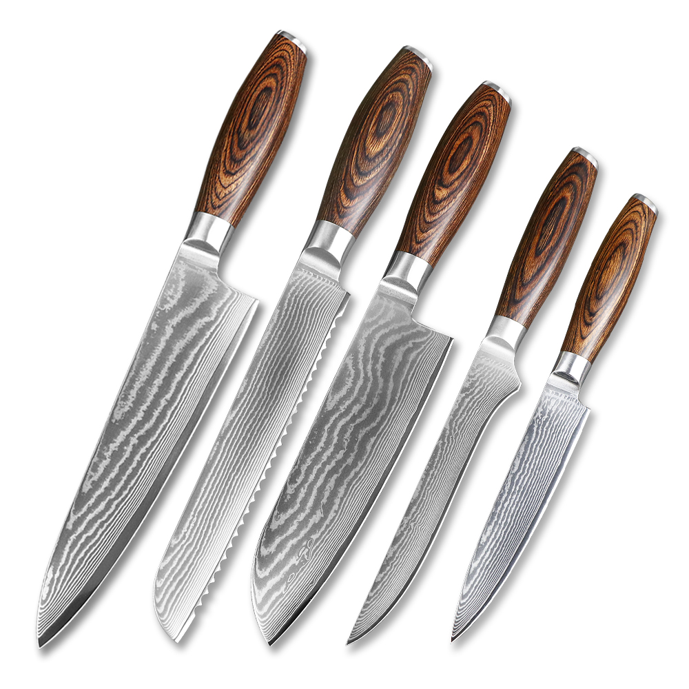 JUMCSONG-cuchillo de cocina para el hogar, utensilio de cocina de 67 capas, de acero damasco, para Chef, Santoku Nakiri Sashimi