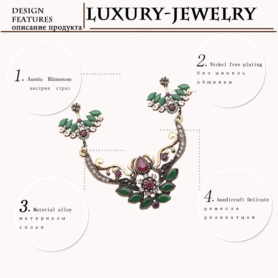 Nuovo Stile Turco ala impostato di Gioielli per Le Donne retrò Oro Orecchini Della Collana Del Fiore Della Resina di colore Regolabile India Etnica bijoux