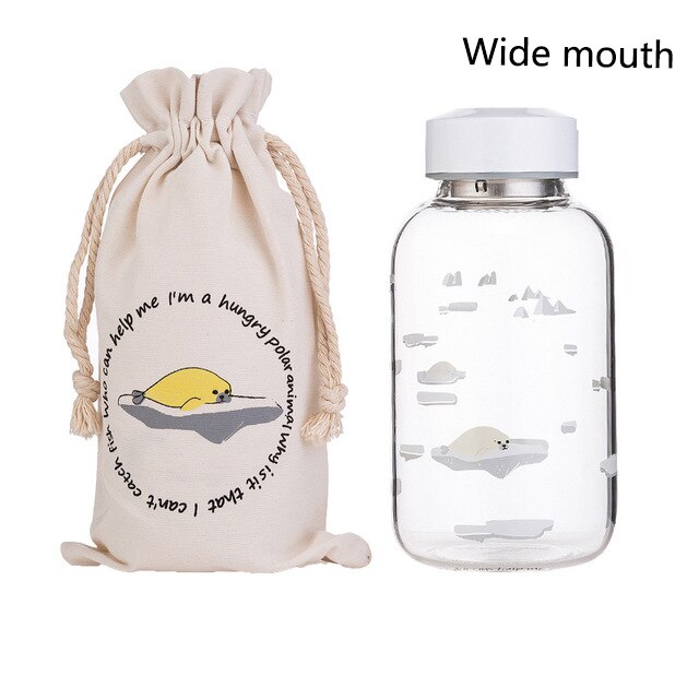 1000ml Oceaan Seal Walvis Glas Water Fles Met Mouwen Draagbare Creatieve Sport Flessen Camping Waterkoker Tour Drinkware Cup Gourde: HB-500ML-W