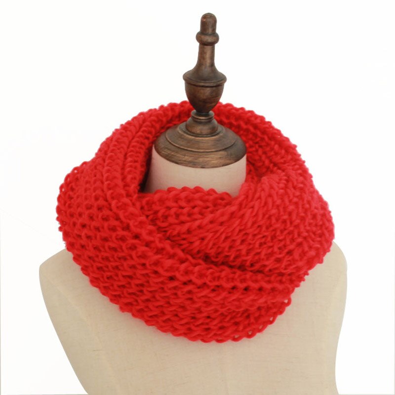 Solid Knitted Snood Winter Basic Infinity Scarf Ring for Women: red A