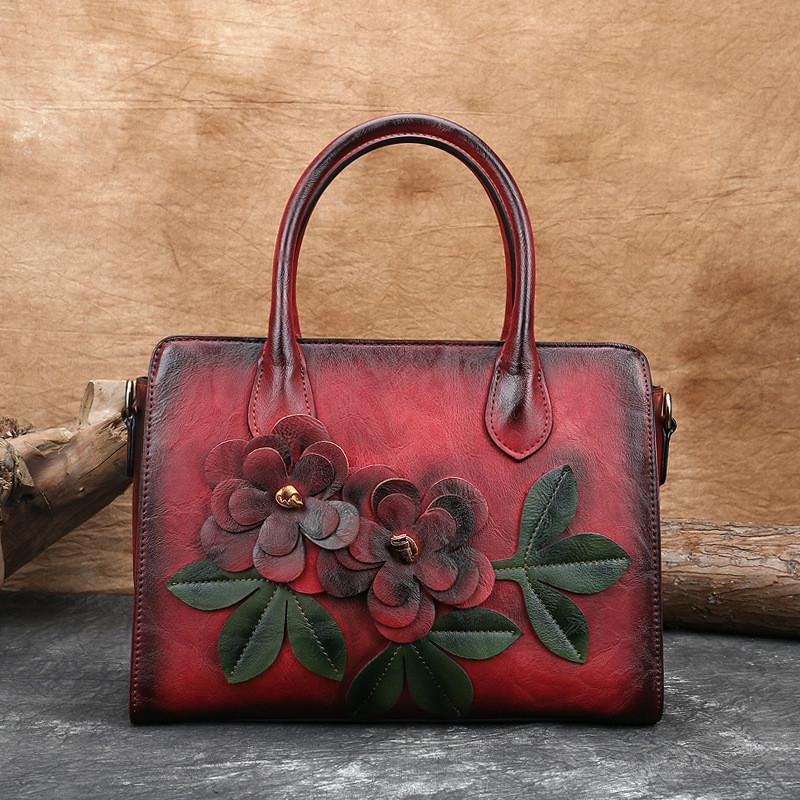 Johnature sac à main fait main Vintage femmes grand sac grande capacité en cuir souple épaule sacs de messager cabas décontracté pour femme: Rouge