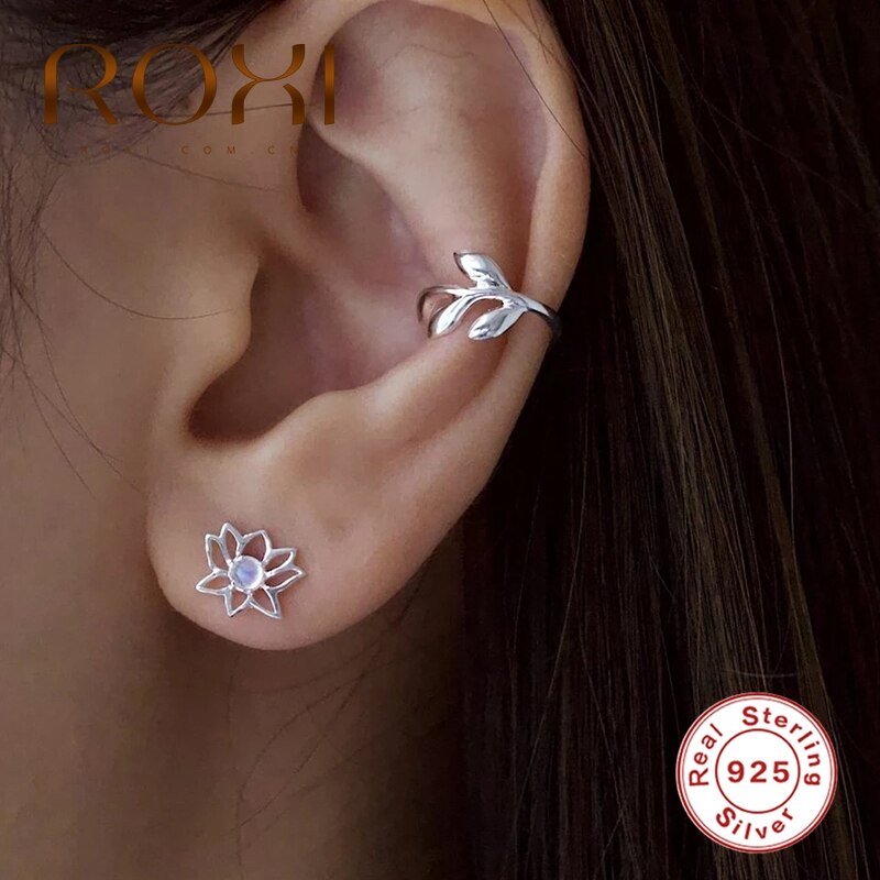 Roxi 1 Paar Half Hart 925 Sterling Zilver Oor Manchet Oorbellen Voor Vrouwen Leaf Pendientes Clip Oorbellen Piercing Clip Op oorbellen