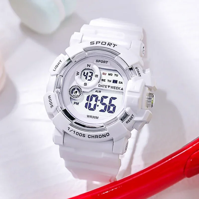 YIKAZE Sports Watches Men Women Digital Watch Waterproof Luminous Alarm Clock Electronic Wristwatch for Kids Children: Ivory