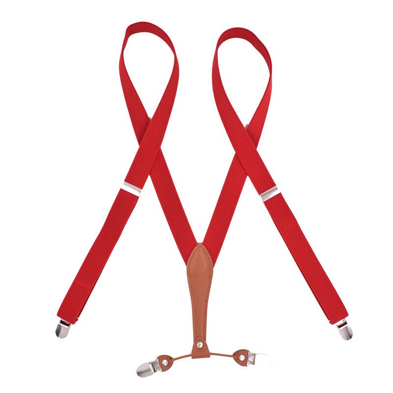 2.5cm Wide X-Shape Trouser Pants Suspenders Braces 4 Clips for Adult Women Men Boy Girl Wedding Party Event-Black Blue Red