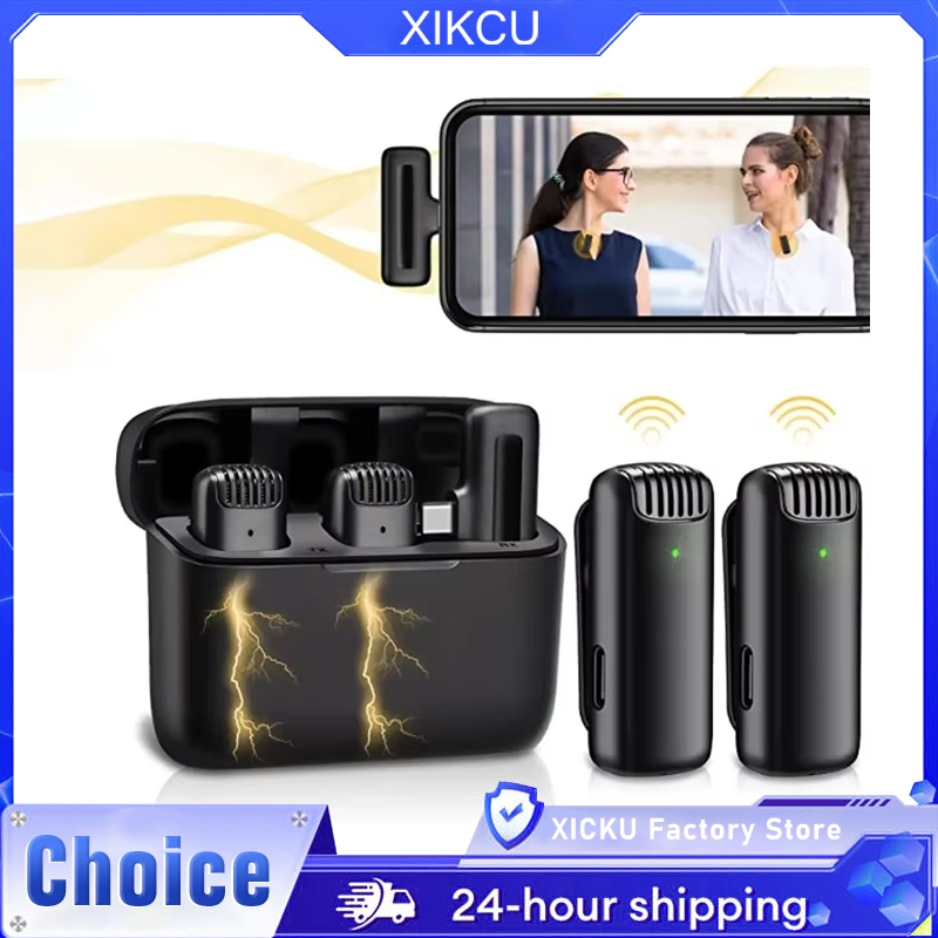 Portable Wireless Lavalier Microphone with Charger Case Audio Video Receiver Mini Mic For iPhone Android Tablet Gaming Live