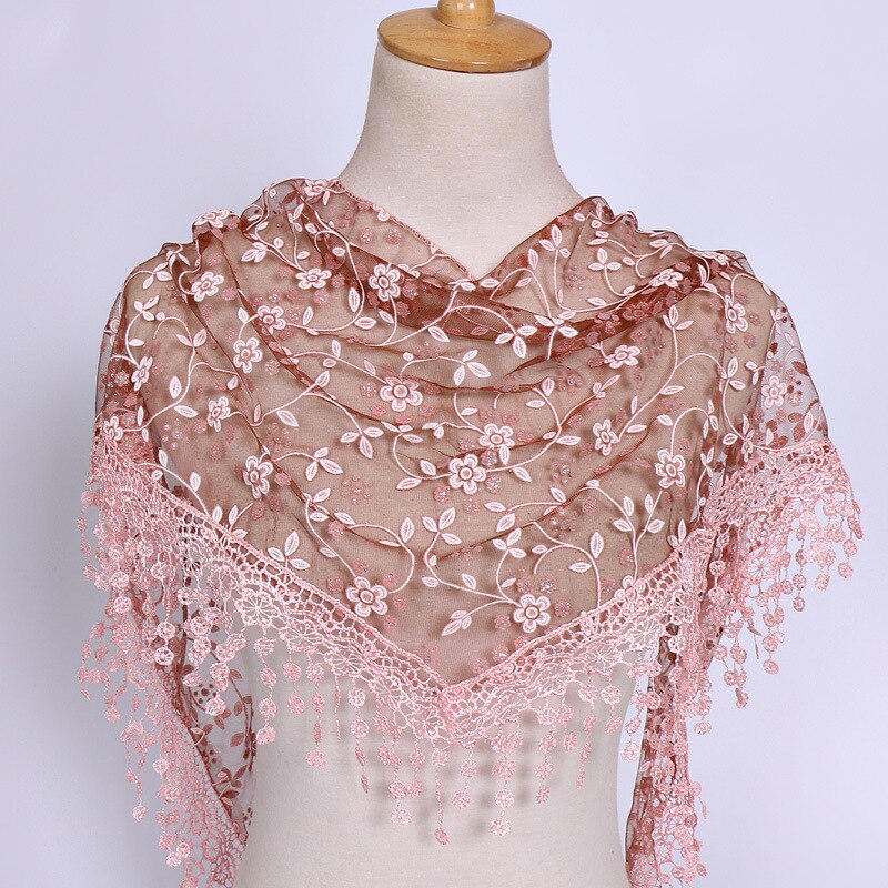 SOKUXILE Vrouwen meisje sjaal Bloem Kant Zijde Driehoek Vrouwelijke Baby Sjaals Kwastje Sjaals Lente Zomer 18 Kleuren Foto Accessoires: Coffee red