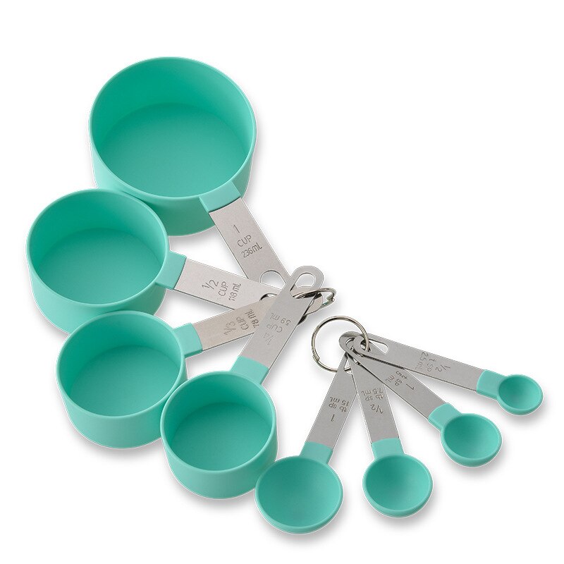 Taza medidora para hornear, cuchara medidora con mango de acero inoxidable de 8 piezas con taza medidora graduada, taza medidora de gramos: 8pcs Set Green