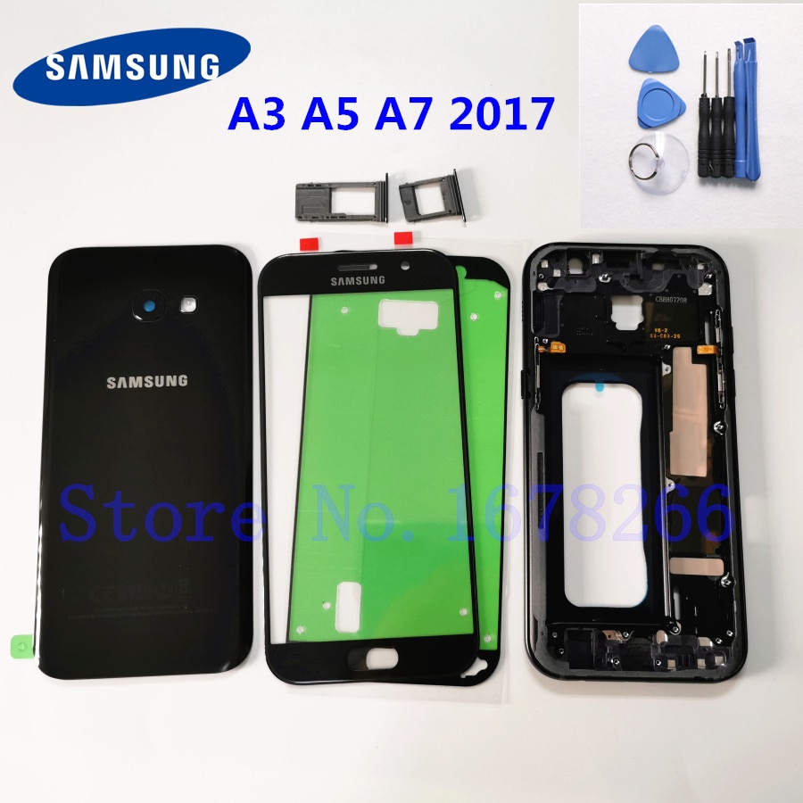 SAMSUNG Galaxy A3 A5 A7 A320 A520 A720 Full Housing Case Glass Back Cover + Front Screen Glass Lens + Middle Frame A520F