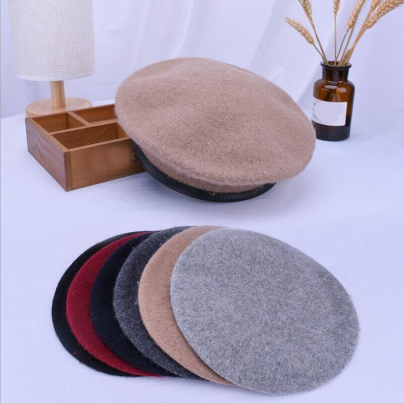Ymsaid skóra francuski beret czapka czarna kobieta 100 wełna czuł malarze berety dla kobiet zima jesień czapka typu czapka bez daszka rozmiar 56-58cm