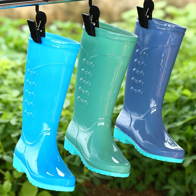 Dames imperméable à l'eau bottes de pluie femme mi-mollet femmes en caoutchouc bottes de pluie filles chaussures bottes de pluie PVC chaussures de pluie y789