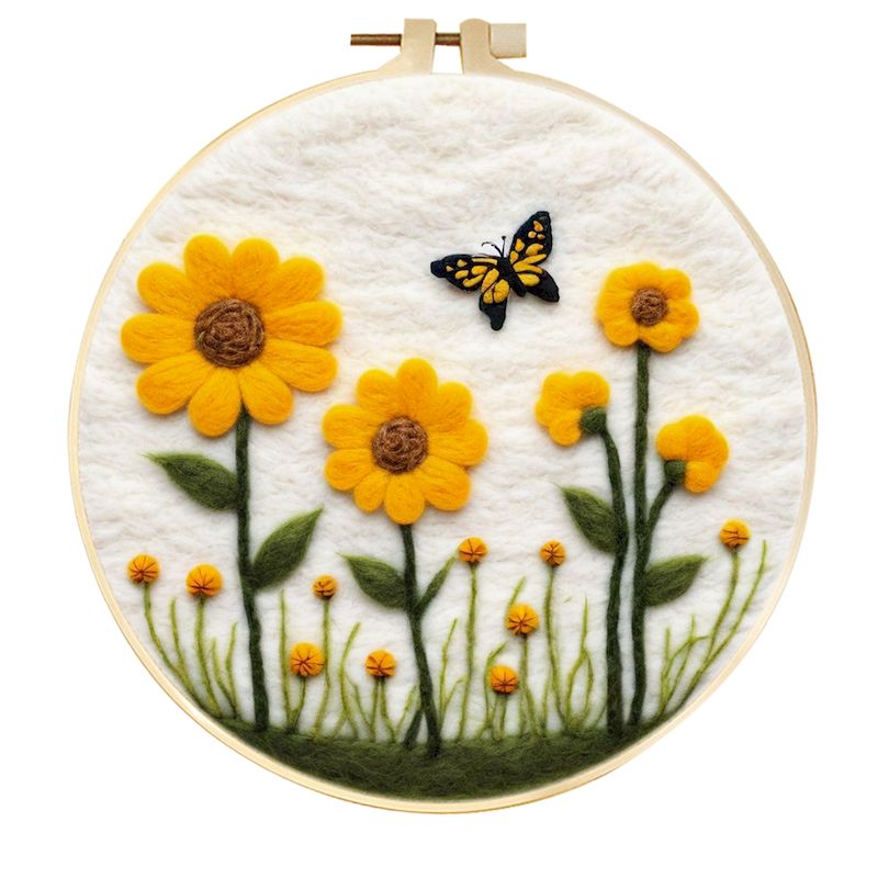 GATYZTORY Wollfilz-Gemälde, DIY-Wollstickerei-einstellen, kreative Blumenlandschaft, Wolle, Nadelfilz, Bild-einstellen, Basteln, Gemälde,: WEISS