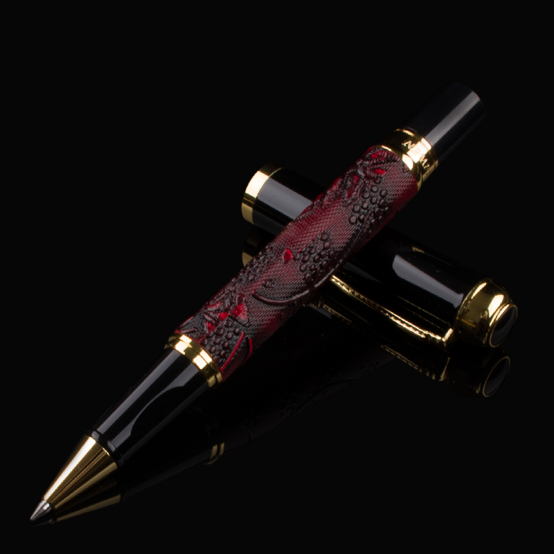 DIKA WEN luxe metalen Balpen Gouden Draak Met Prachtige Patroon Rode Wijn decoratief patroon Roller ball pen: Q