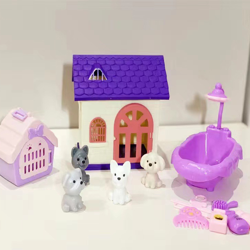 Leuke Hond Huisdier Mand Familie Speelgoed Hond Pop Set Hondenkooi Speelgoed Pretend om Scène Spelen Speelgoed Kerstdecoratie te winkelen: Deep Blue