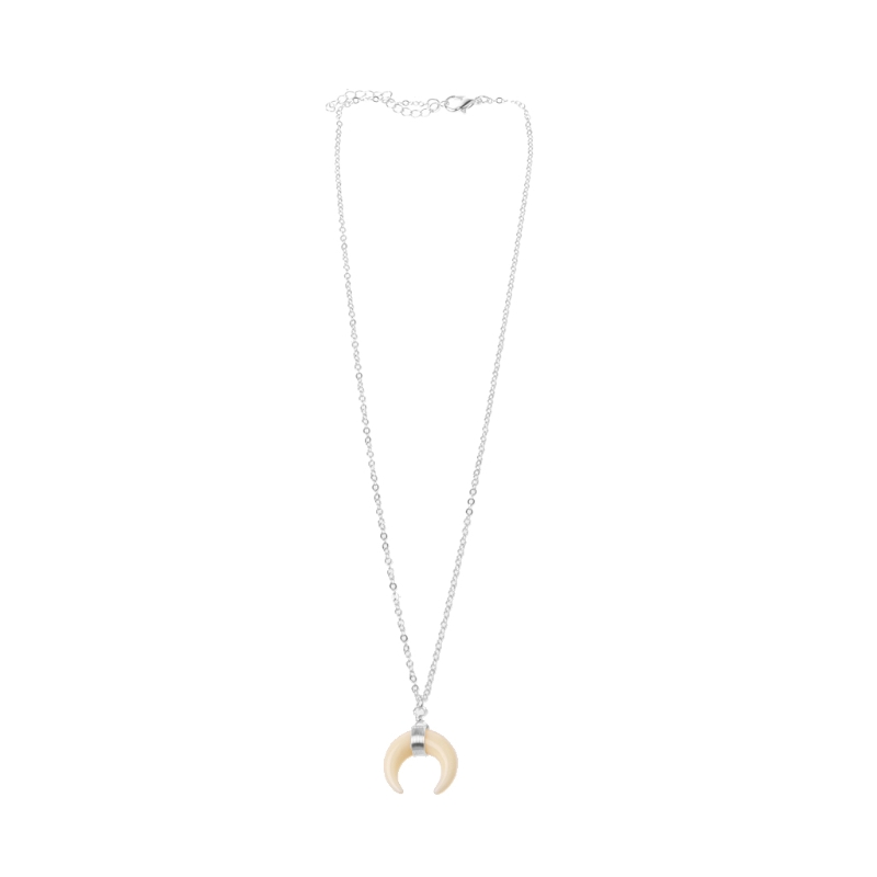 Ivory Bone Double Horn Necklace Crescent Moon Chokers Pendant Necklace For Women: Silver