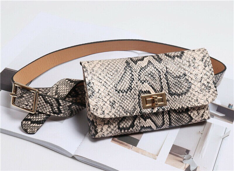 Snake bælte taske dame mini talje taske pu læder fritidsrejse fanny pack: Slange abrikos