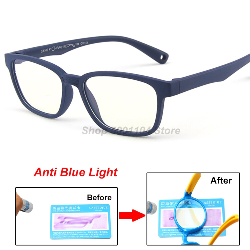 Firkantet blåt lys børn briller optisk ramme børn dreng piger computer gennemsigtig blokerende anti reflekterende briller: Mørkeblå