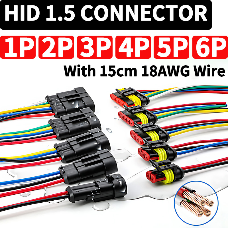 1/2/3/4/5/6 Pin HID Serie Waterdichte Auto Vrachtwagen Connector 15 CM 18AWG Kabel Bedrading Kit 5/20/100 Sets met Plug