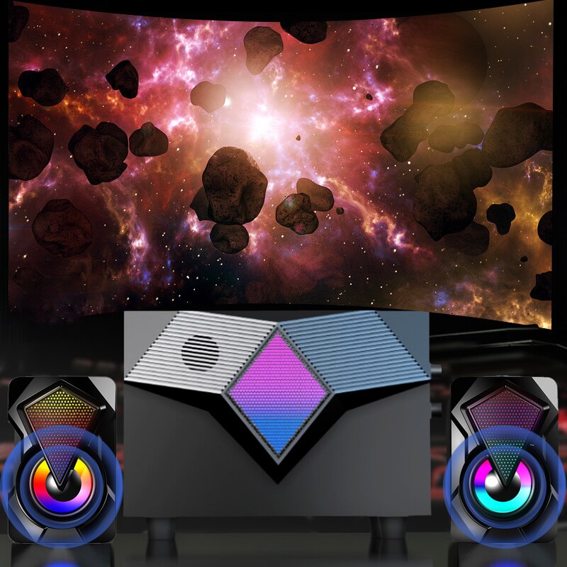 Usb Bedrade Computer Speakers Kleurrijke Verlichting Effect Rgb Krachtige Subwoofer Desktop Speakers Voor Pc Laptop Computer Gamers