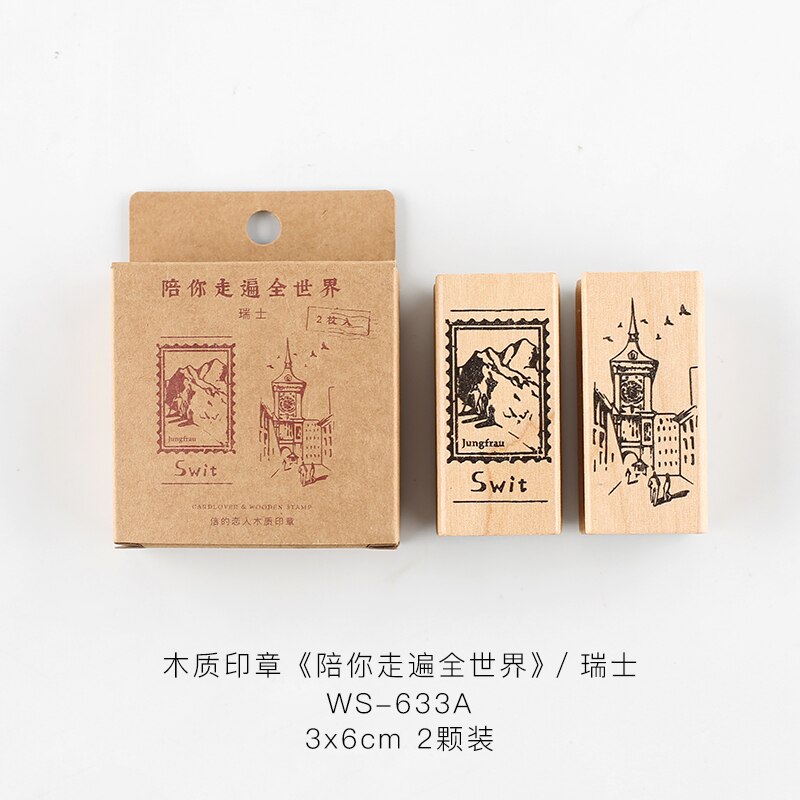 Tampons de voyage Vintage, tampons de voyage dans le monde, tampons en caoutchouc, tampons en bois, tampons standard, pour papeterie scrapbooking, DIY bricolage, 2 pièces/ensemble: 6