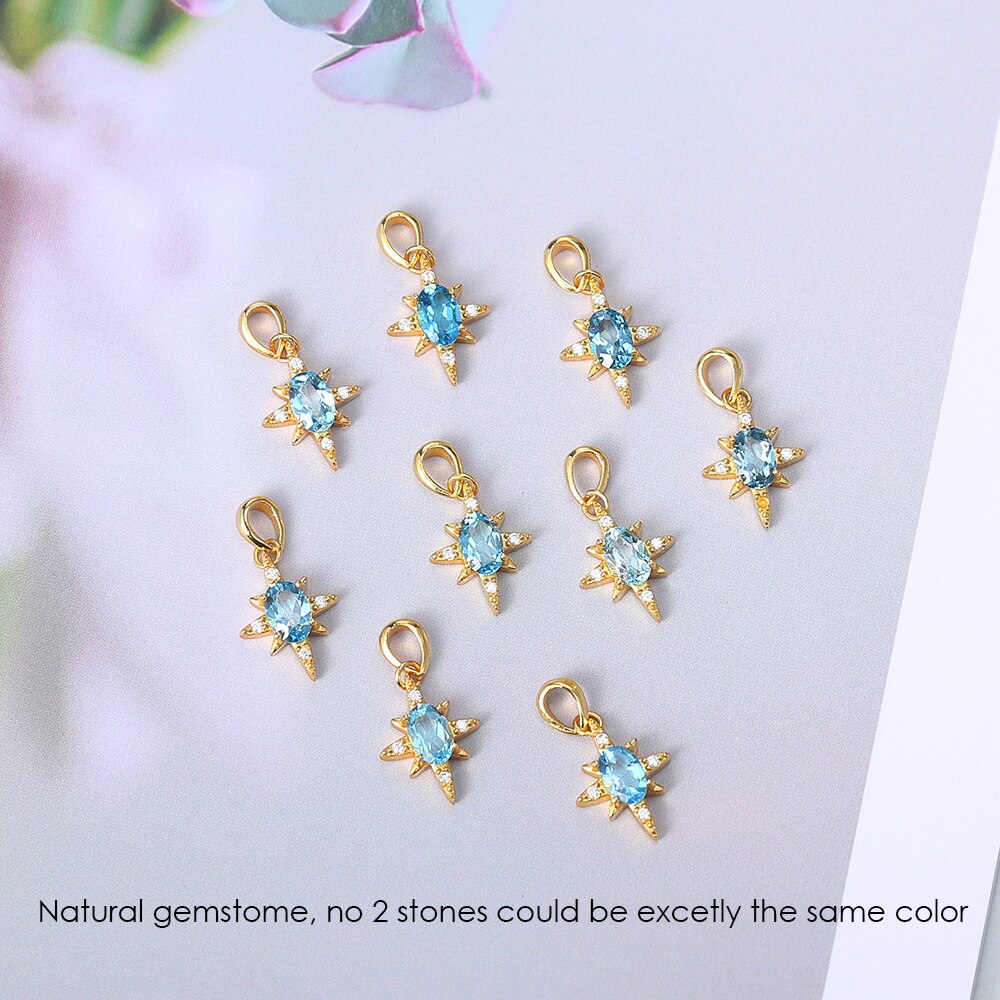 LAMOON collana con ciondolo a stella per donna 925 argento naturale topazio blu 14K placcato oro collana di gioielli raffinati coreano LMNI114