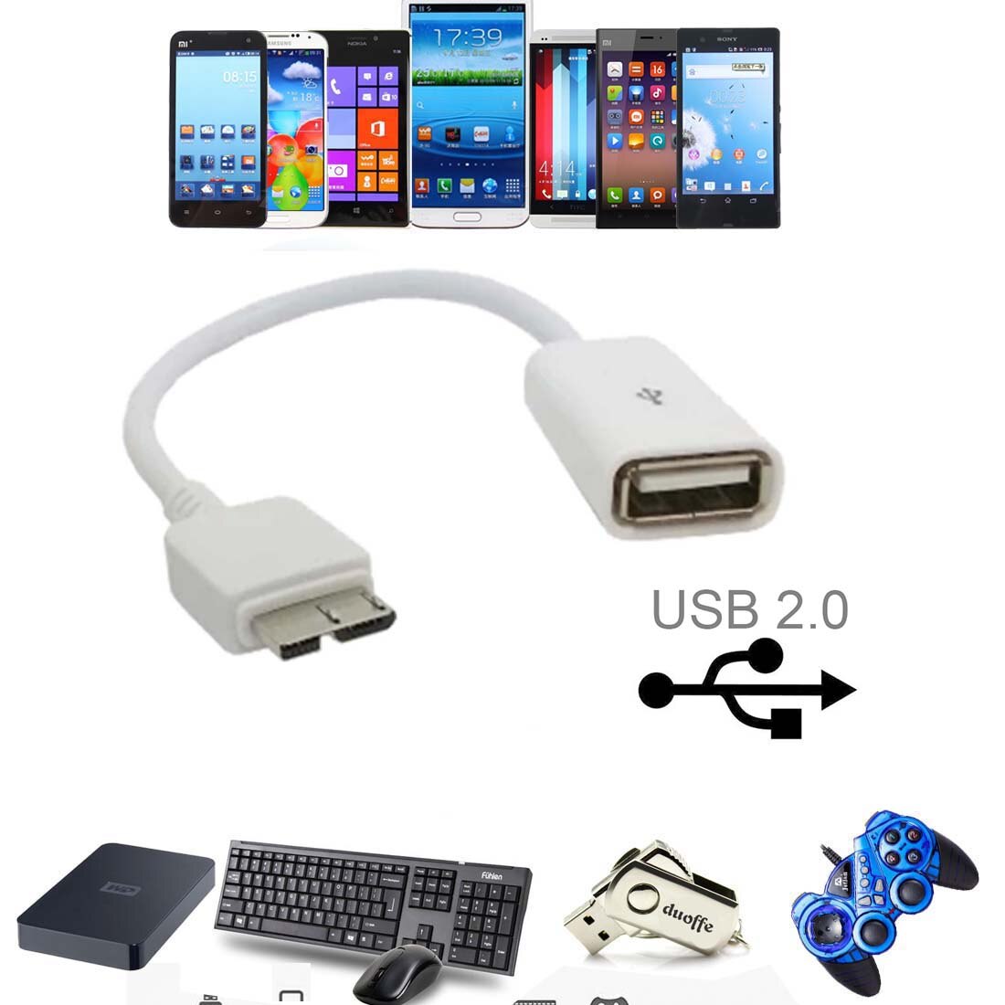Micro USB3.0 OTG Host Cable Adapter For Nokia Lumia 2520 levono thinkpad8 Phone: white (USB2.0)