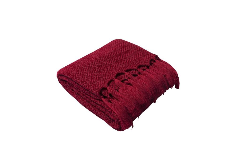 Thuis bank deken dikke gebreide deken zachte reis vliegtuig deken 100%  katoenen deken: Rood