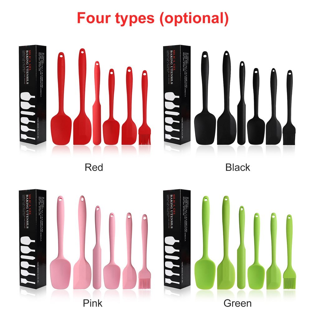 6 Pcs Silicone Pastry Spatula Set Non-Stick Rubber Spatula Heat-Resistant Spatula Kitchen Utensils Kit for Baking
