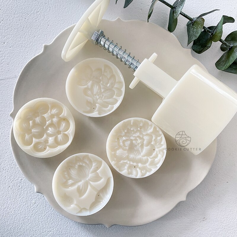 4 stk/sæt blomst form rund månekage form kinesisk pastoral stil håndtryk 3d hjemmelavet fondant kage dekorationsværktøj