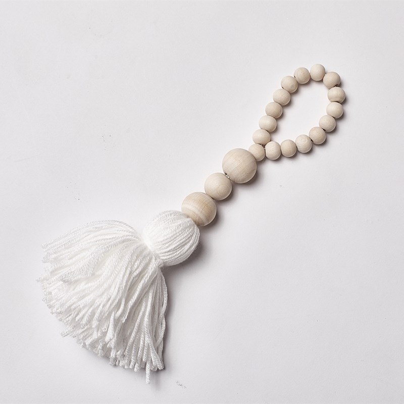 Träpärlor tofs boll krans vägghängande ornament ins nordisk stil barnrum dekorationer barnkammare baby tält fotografi rekvisita: O