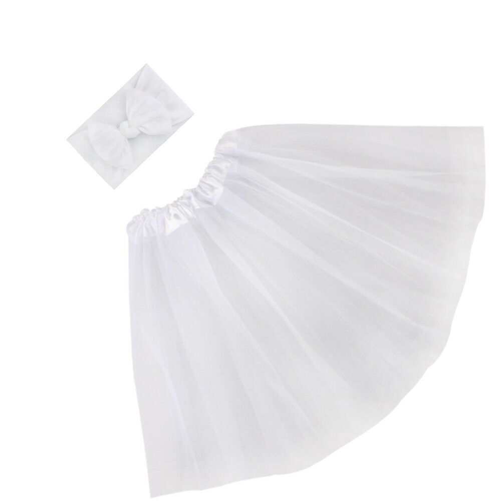 Leuke Tutu Rok Voor Meisjes Pasgeboren Baby Meisje Kleding Mesh Rokken &amp; Strik Hoofdband Photo Prop Kostuum Outfit 7 kleuren: WHITE