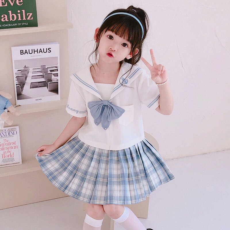 Sewing Patterns Baby Preppy Girls School Uniform Shirt + Skirt Suit Kids Making Clothes Drawings Template DIY Kraft Brown Paper