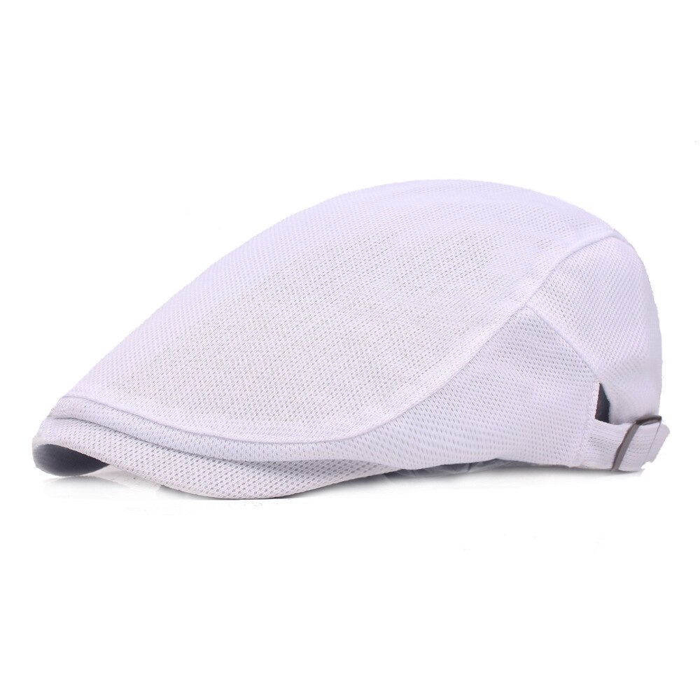 Gorra de malla transpirable para hombre y mujer, gorro de malla transpirable para caballero, gorra de caballero, ropa de calle, sombrero de Golf, gorras planas, sombreros de ornitorrinco,: Blanco