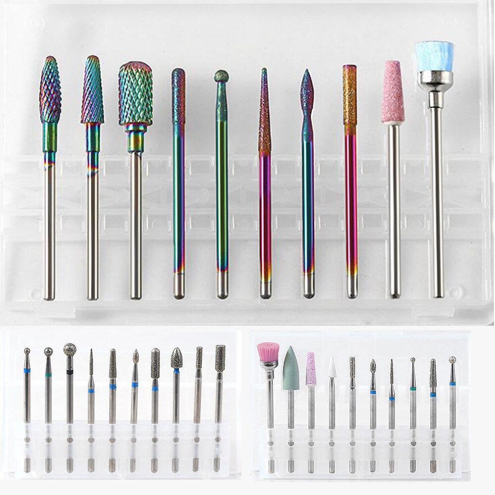 10Pcs/box Nail Drill Bits Electric Cuticle Clean Rotary For Manicure Pedicure Tungsten alloy Grinding Head Sander Tool