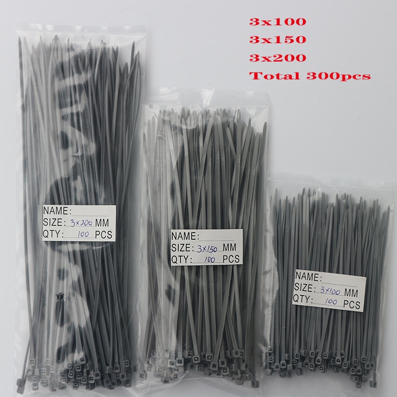 300pcs grey color Self-locking plastic nylon tie cable tie fastening ring3X200 cable tie zip wraps strap nylo