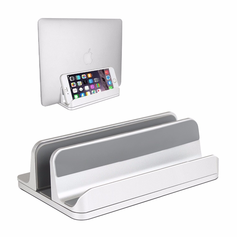 2 In 1 Verticale Laptop Stand Dikte Verstelbare Aluminium Mobiele Telefoon Tabletten Houder Voor Alle Macbook Pro/Air Ipad iphone X