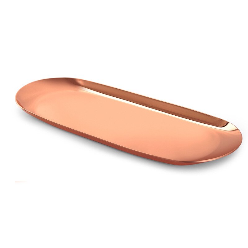 Rvs Ovale Lade 23X9.5x1cm Multi-color Metalen Dienblad Voor Voedsel Aromatherapie Kaars Tool Badkamer Keuken X: rose gold