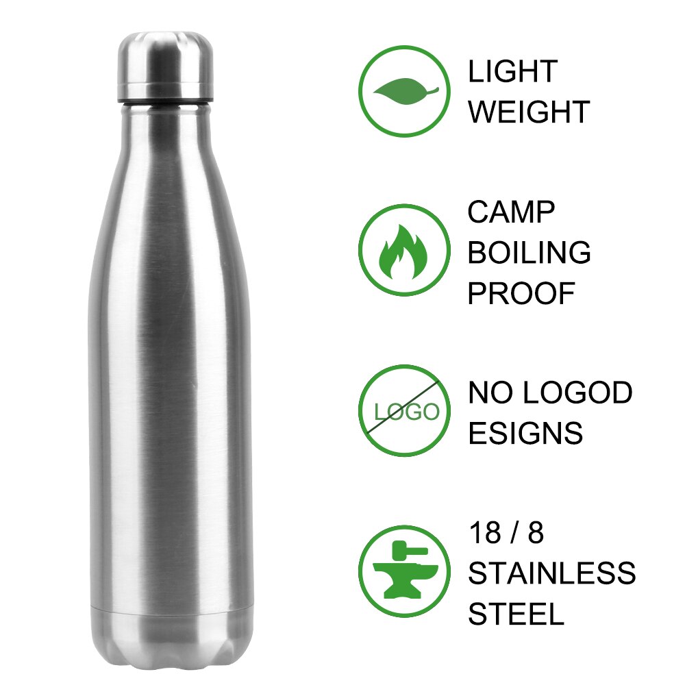 350/500/750/1000Ml Roestvrijstalen Enkele Muur Water Fles Koud Water Cola Fles Vacuüm fles Voor Kids School