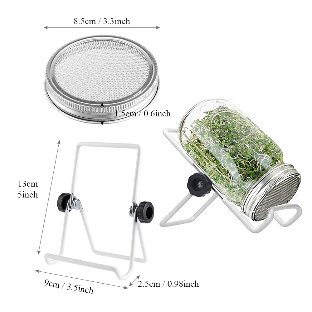 4Pack Sprouting Jar Lid Kit With 2Pack Sprouting Stands For Wide Jars Strainer Screen For Seed Sprouting Stainless Steel